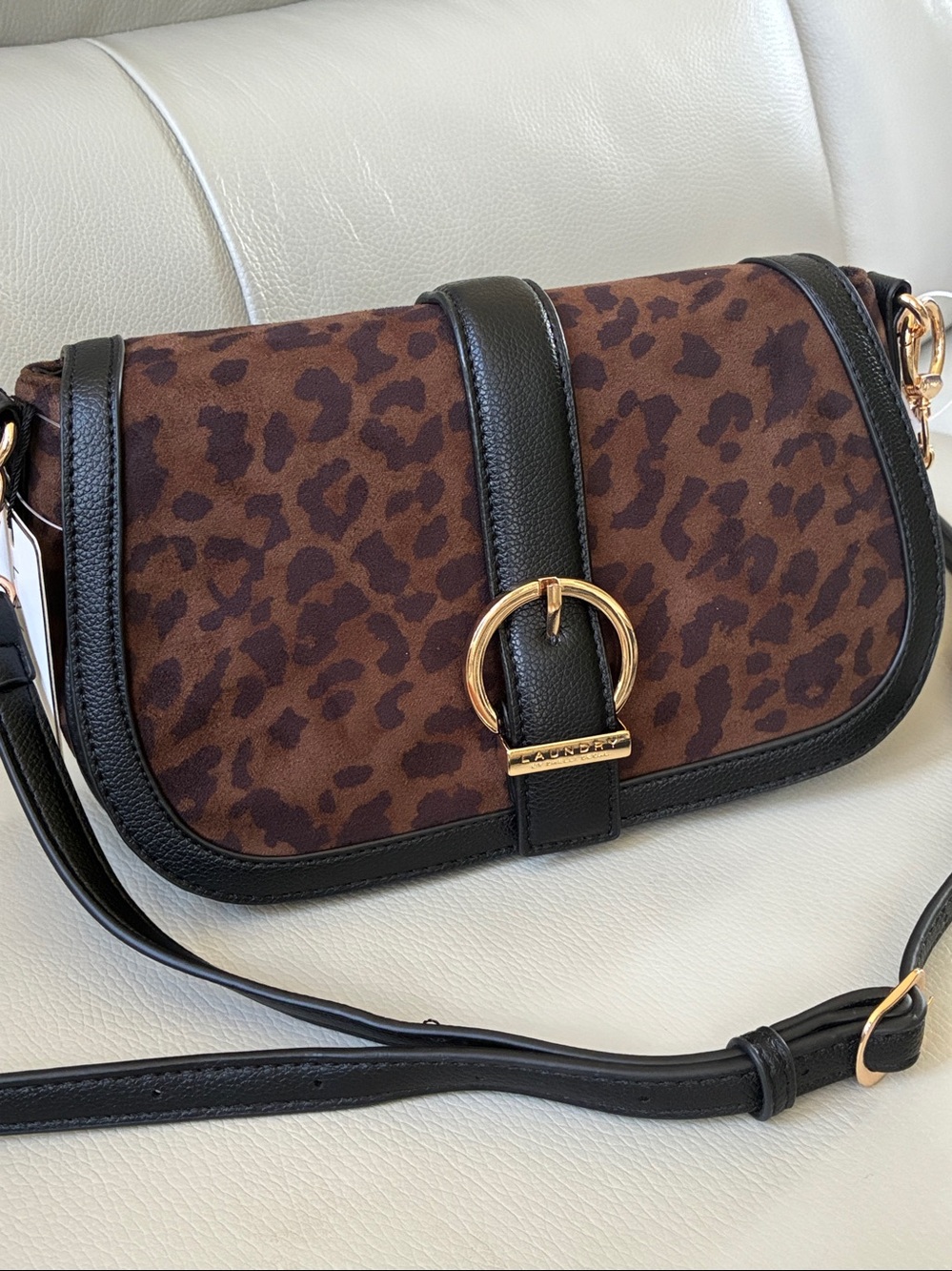 Laundry By Shelli Segal Black Trim Brown Leopard Crossbody Bag